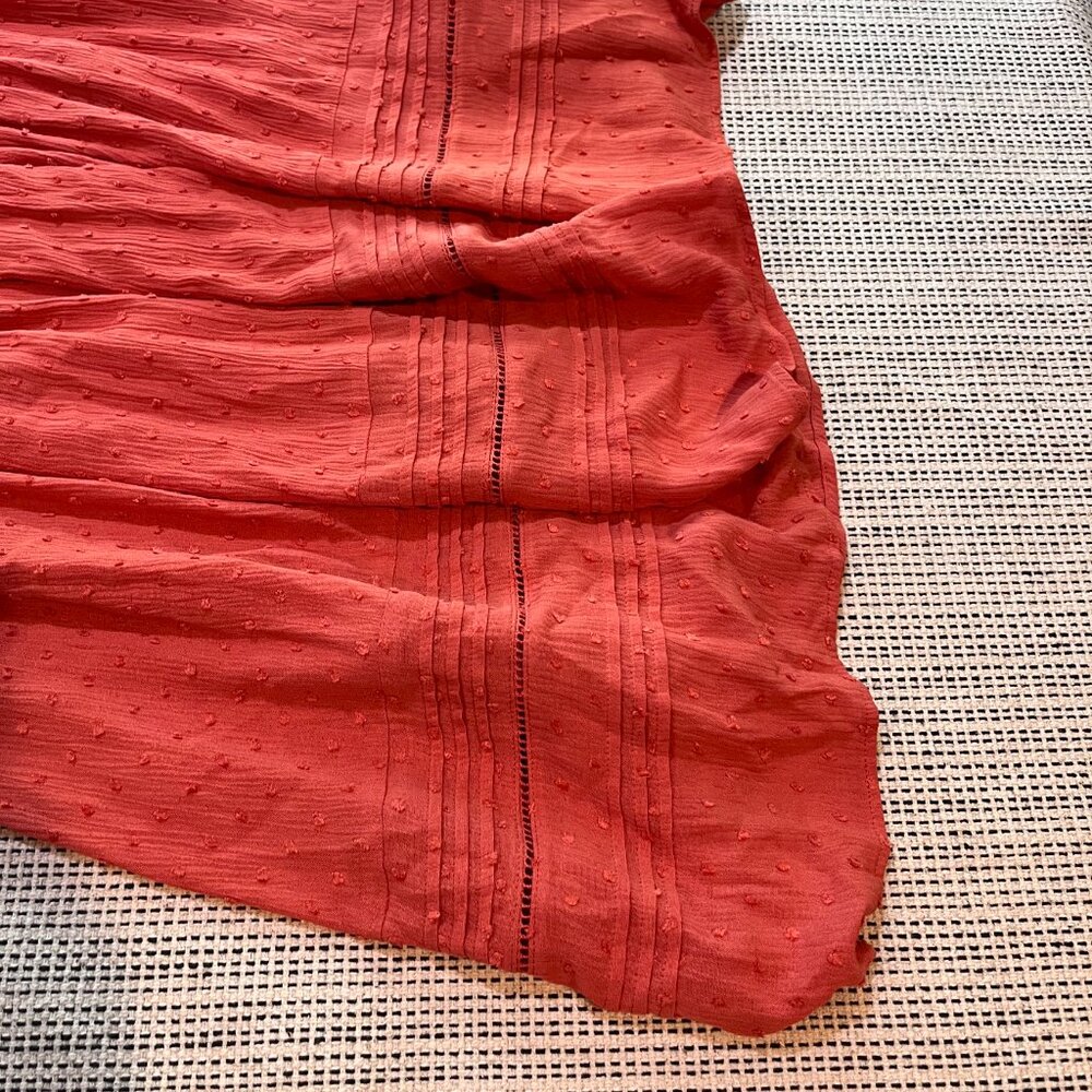 Kivari Boho Maxi Dress Rusty Orange Red Balloon Sleeve Tiered Pockets Size 6 - Picture 10 of 14